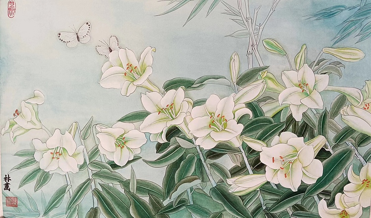 砚沐 白百合湖北美术学院艺术硕士李林国画作品