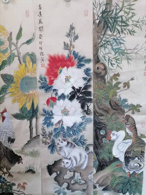 仟亿 花开富贵 四条屏