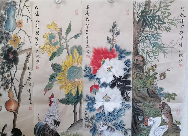 仟亿 花开富贵 四条屏