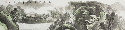 画家 韦建 源远流长 四尺对开山水