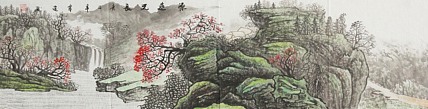 画家 韦建 源远流长 四尺对开山水
