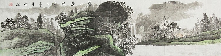 画家 韦建 源远流长 四尺对开山水