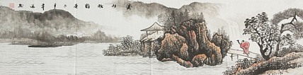 画家 韦建 源远流长 四尺对开山水