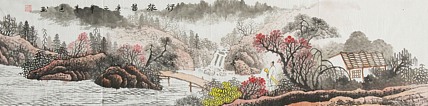 画家 韦建 源远流长 四尺对开山水