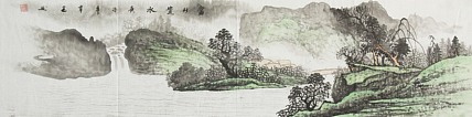 画家 韦建 源远流长 四尺对开山水