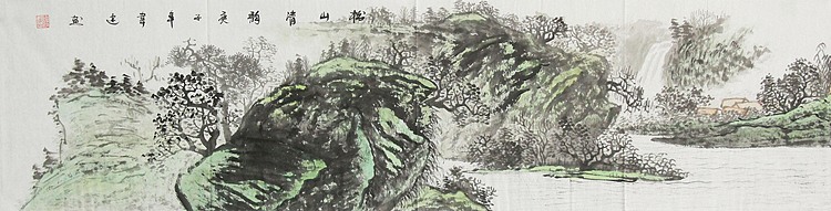 画家 韦建  四尺对开山水