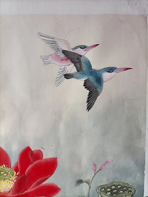 青年书画家 七汐 工笔荷花翠鸟