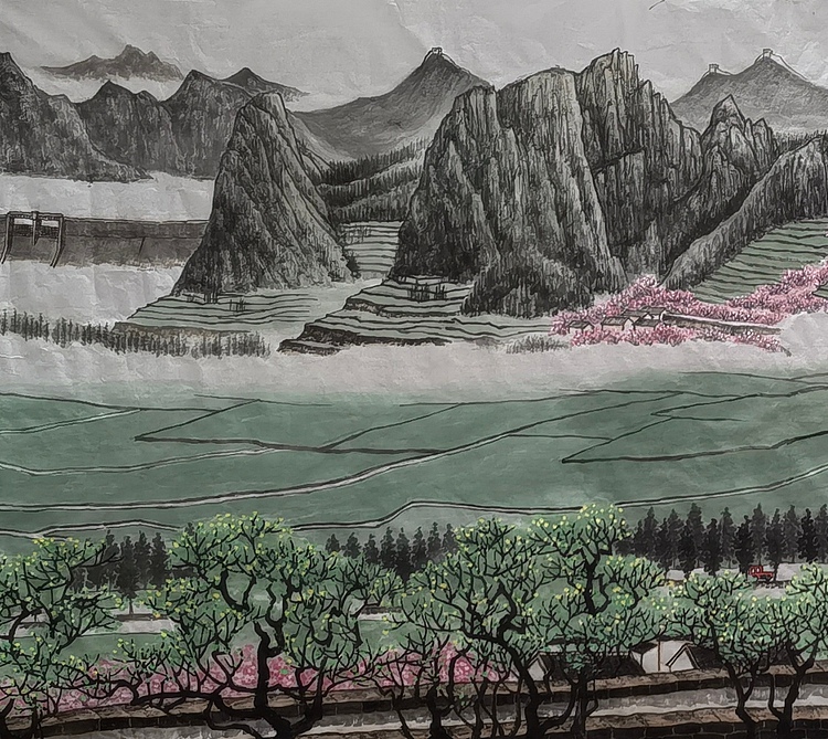 骆裕 长城脚下幸福渠(3米巨幅)