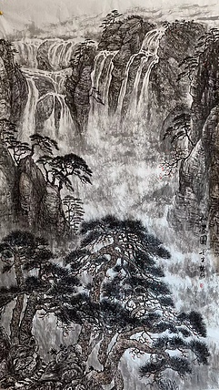 骆裕 松瀑图