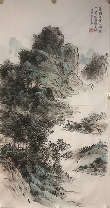 朱玉熙 潍城区美协理事，朱玉熙，浅濑平沙三两家.门前清影树交加。