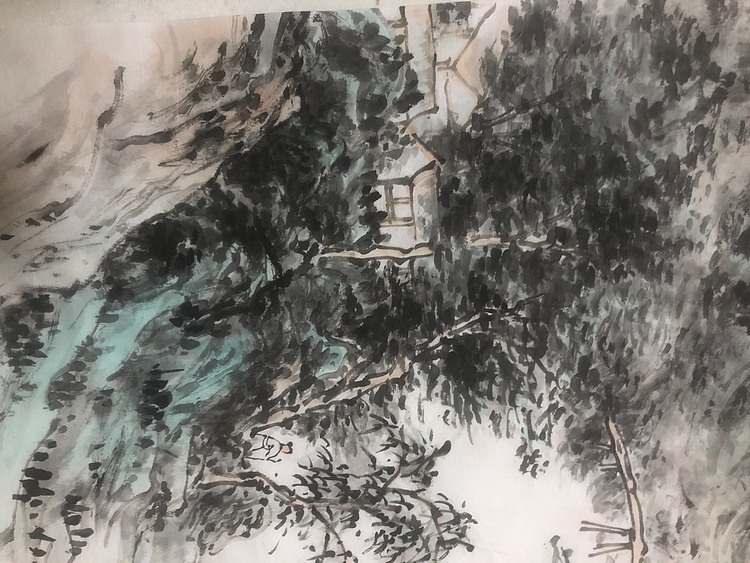 朱玉熙 潍城区美协理事，朱玉熙，浅濑平沙三两家.门前清影树交加。