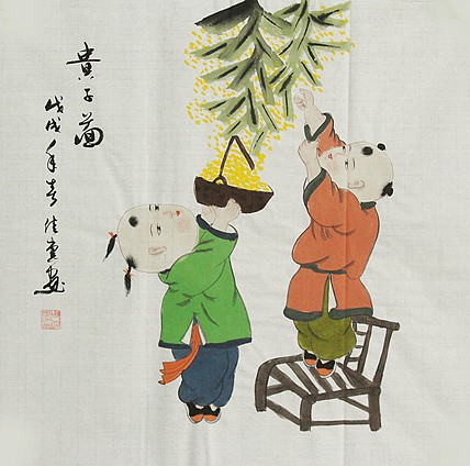 职业艺术家 周佳惠 童子 国画