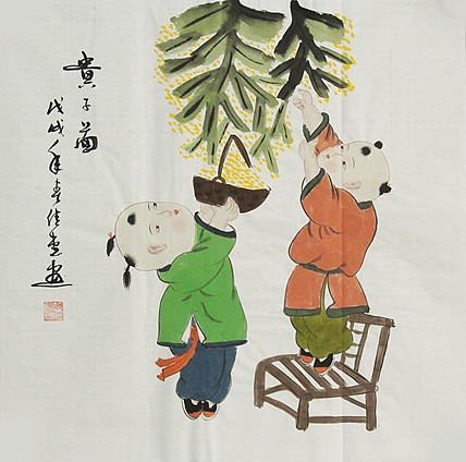 职业艺术家 周佳惠 童子 国画