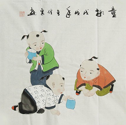 职业艺术家 周佳惠 童子 国画
