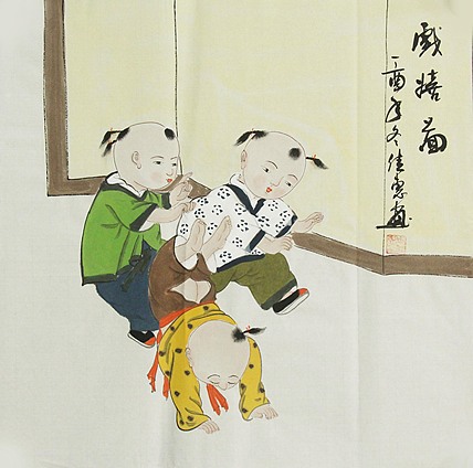 职业艺术家 周佳惠 童子 国画