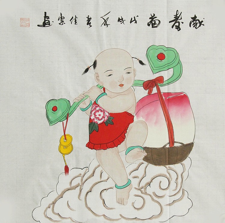 职业艺术家 周佳惠 童子 国画