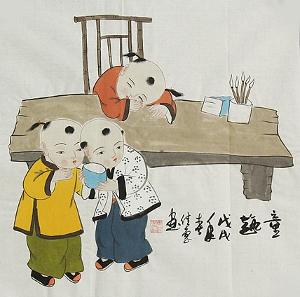 职业艺术家 周佳惠 童子 国画