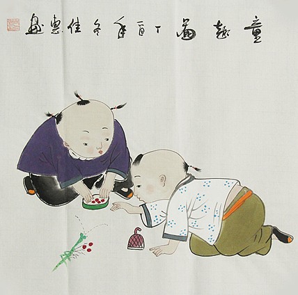 职业艺术家 周佳惠 童子 国画