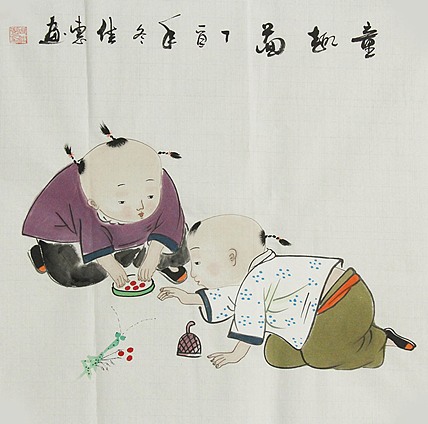 职业艺术家 周佳惠 童子 国画