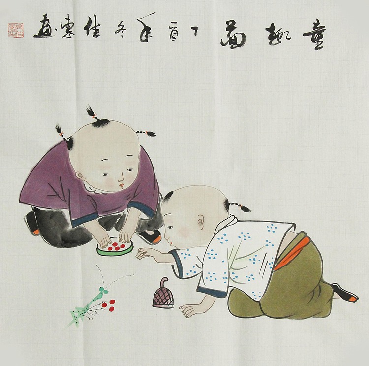 职业艺术家 周佳惠 童子 国画