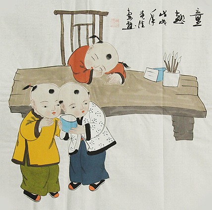 职业艺术家 周佳惠 童子 国画