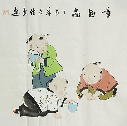 职业艺术家 周佳惠 童子 国画