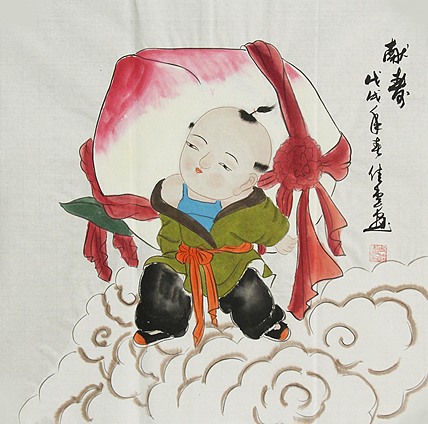 职业艺术家 周佳惠 童子 国画