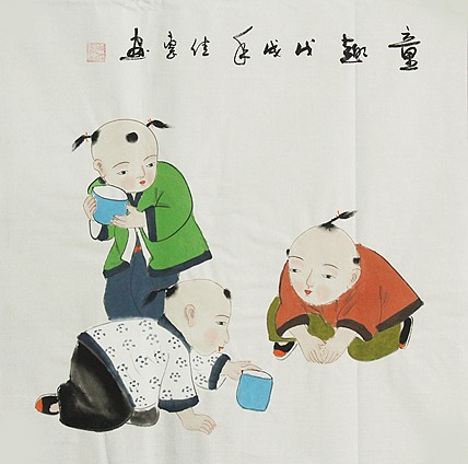 职业艺术家 周佳惠 童子 国画
