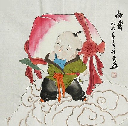 职业艺术家 周佳惠 童子 国画