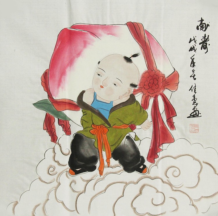 职业艺术家 周佳惠 童子 国画