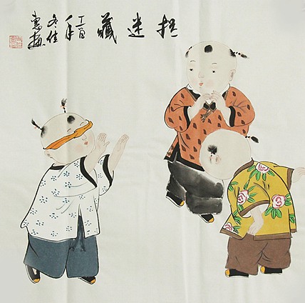 职业艺术家 周佳惠 童子 国画