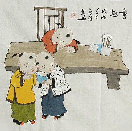 职业艺术家 周佳惠 童子 国画