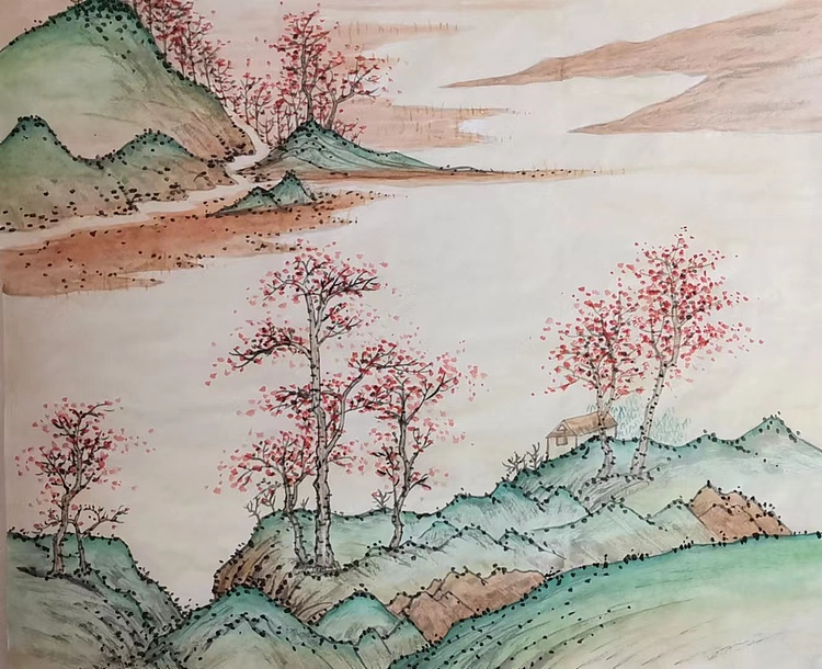 云海松涛 青绿山水飞白云