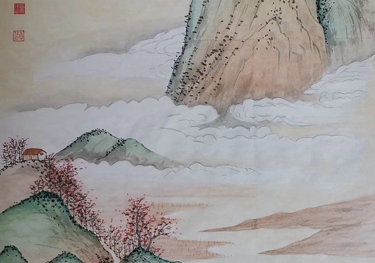 云海松涛 青绿山水飞白云