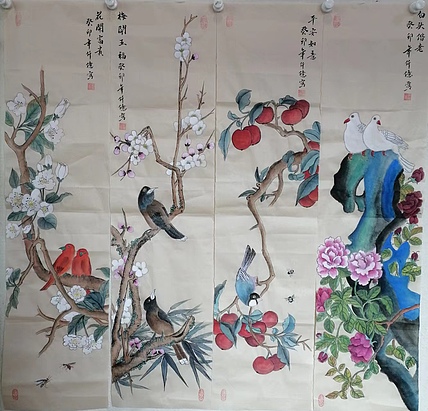 仟亿 新花鸟四条屏