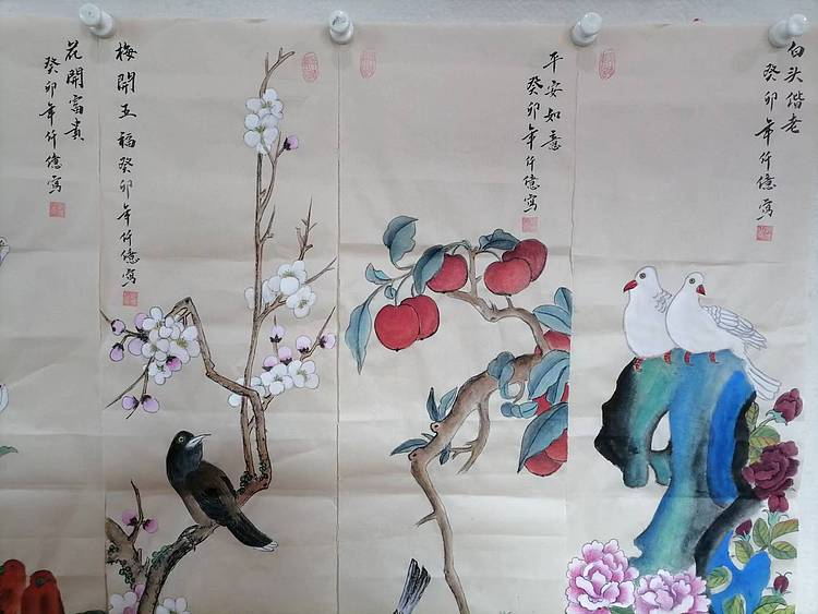 仟亿 新花鸟四条屏