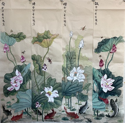 仟亿 荷塘情趣 四条屏