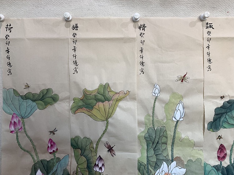 仟亿 荷塘情趣 四条屏