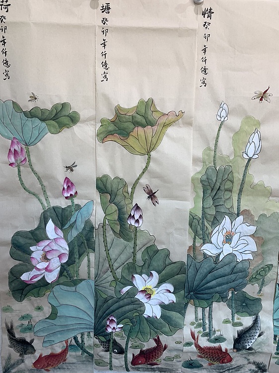 仟亿 荷塘情趣 四条屏