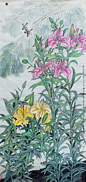 中国美术家协会会员 李克祥《百合花》精品国画