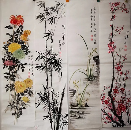 范彩君 梅兰竹菊四条屏