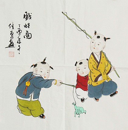 职业艺术家 周佳惠 童子 国画