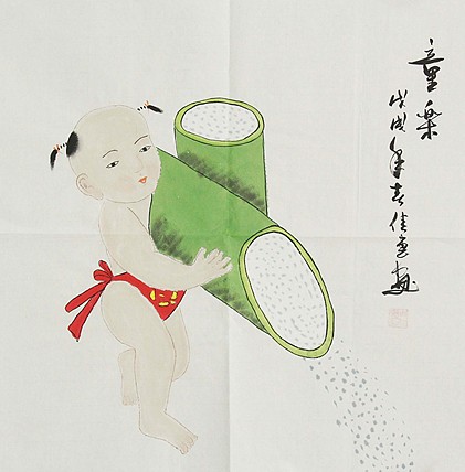 职业艺术家 周佳惠 童子 国画