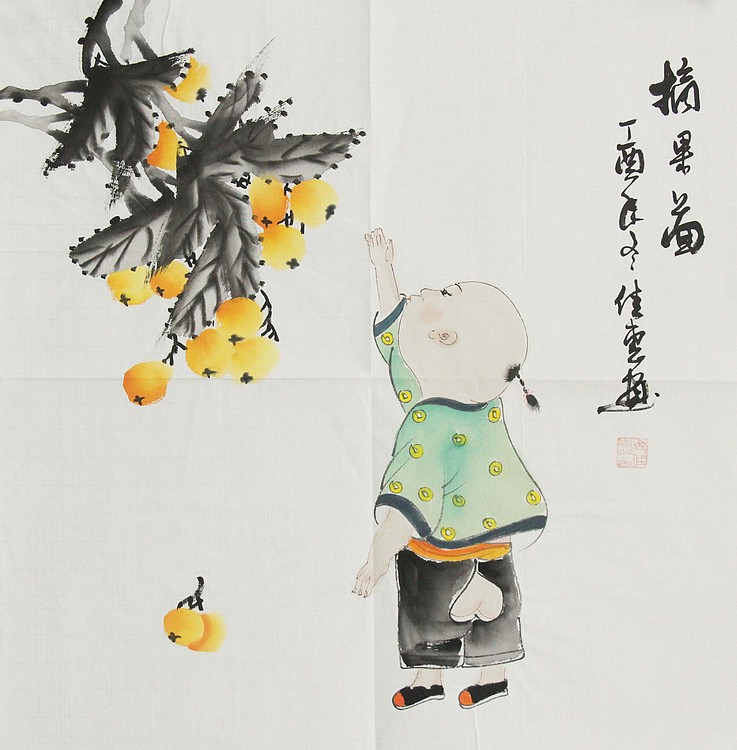 职业艺术家 周佳惠 童子 国画