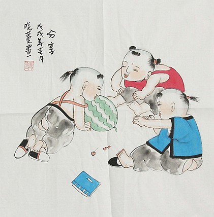 职业艺术家 周佳惠 童子 国画