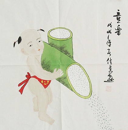 职业艺术家 周佳惠 童子 国画