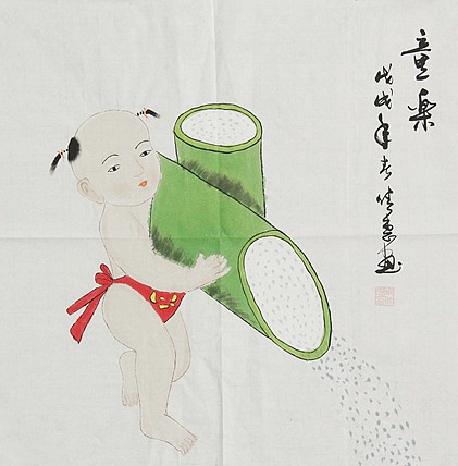 职业艺术家 周佳惠 童子 国画