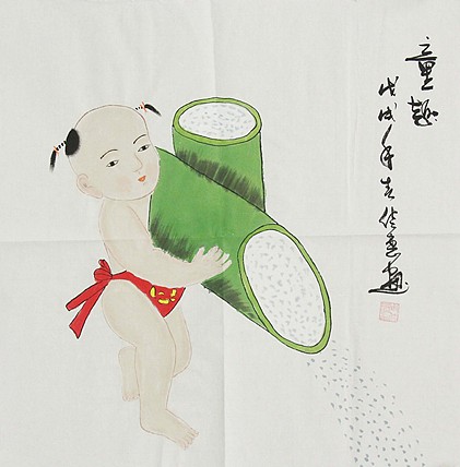 职业艺术家 周佳惠 童子 国画