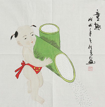 职业艺术家 周佳惠 童子 国画