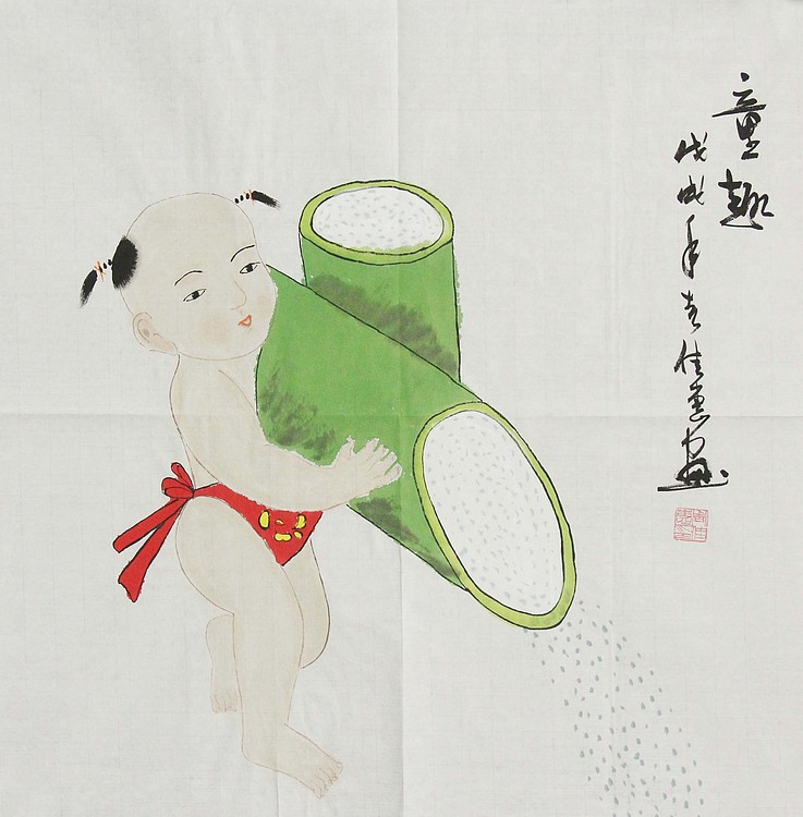 职业艺术家 周佳惠 童子 国画